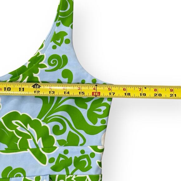 Jude Connally Etched Floral Blue/Green Nylon Spandex Dress Sleeveless Pockets M - Picture 7 of 9